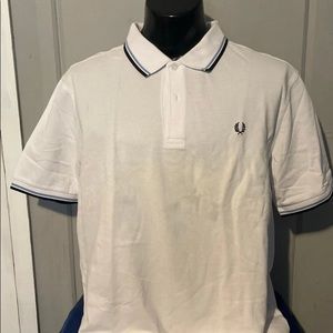 Fred Perry XXL Polo White with Navy and Baby Blue Stripes